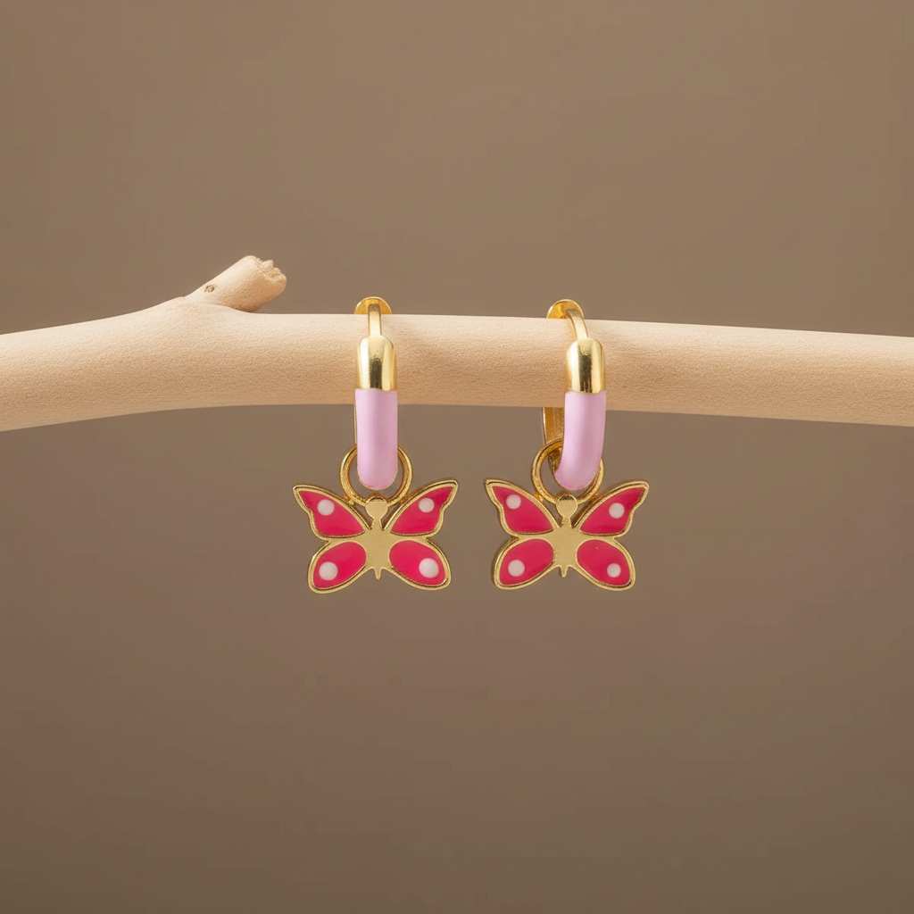 925 Silver Pink Butterfly Kids Earrings