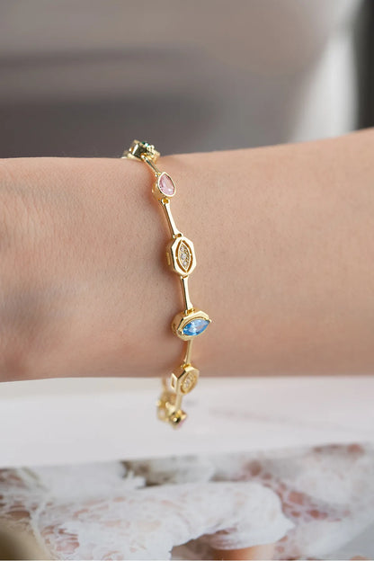 925 Sterling Silver Trend Zircon Stone Gold Plated Bracelet