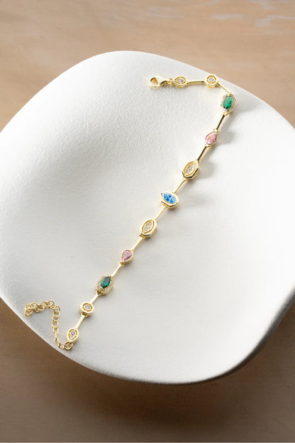 925 Sterling Silver Trend Zircon Stone Gold Plated Bracelet