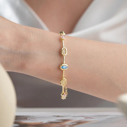 925 Sterling Silver Trend Zircon Stone Gold Plated Bracelet