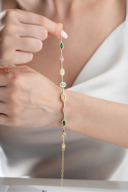 925 Sterling Silver Trend Zircon Stone Gold Plated Bracelet