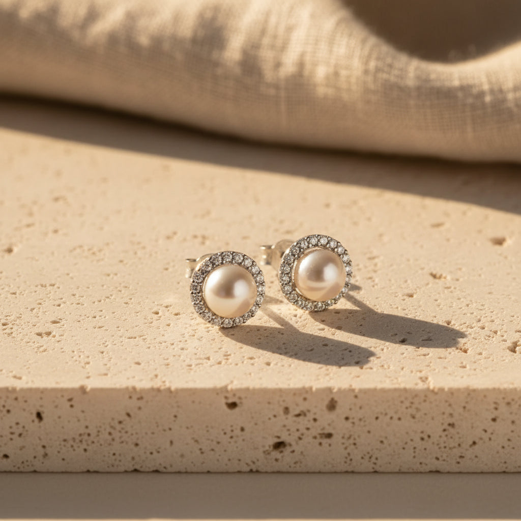 925 Boucles d'oreilles en pierre de perle et de zircon sterling