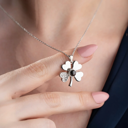 925 Sterling Silver Clover Necklace with "I Love You" in 100 Languages