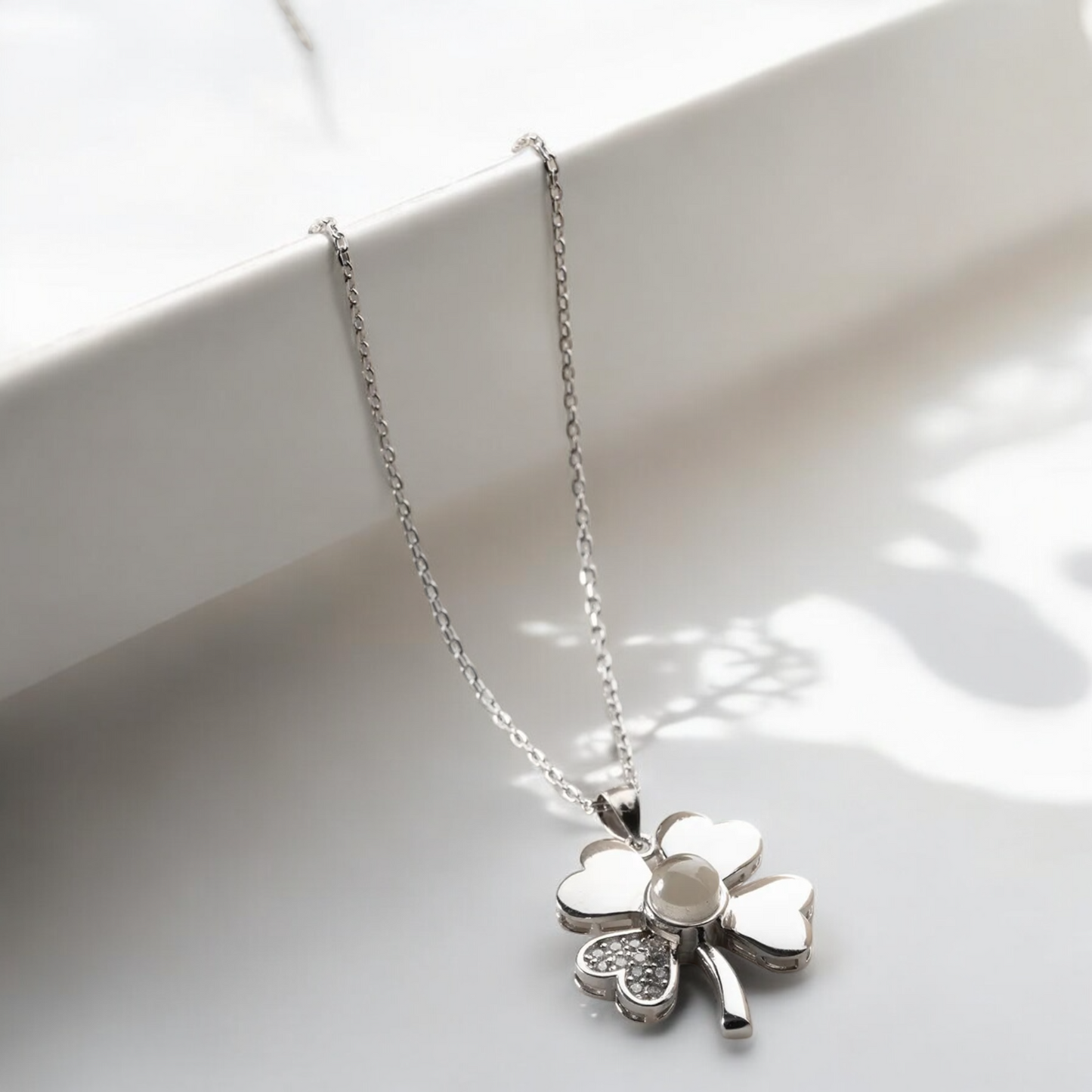 925 Sterling Silver Clover Necklace with "I Love You" in 100 Languages