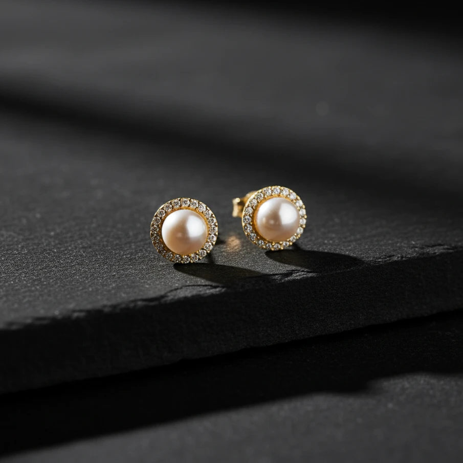 925 Boucles d'oreilles en pierre de perle et de zircon sterling