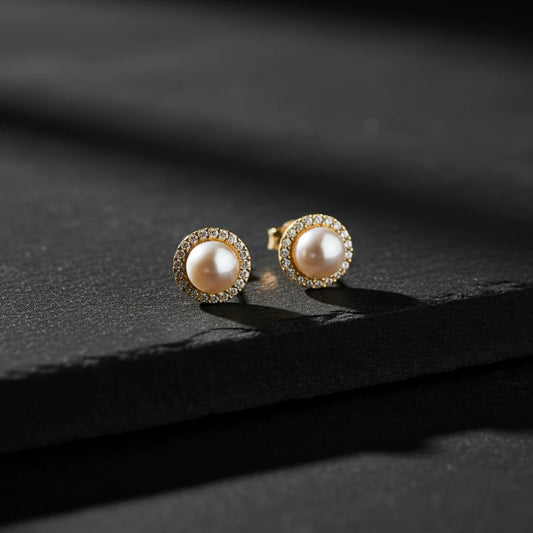 925 sterling silver pearl and zircon stone earrings