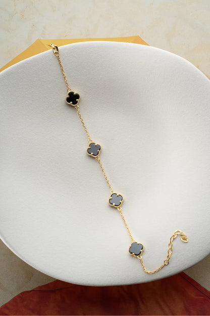 925 Ayar Gümüş Gold Yonca Bileklik