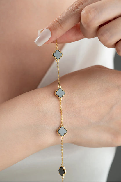 925 Ayar Gümüş Gold Yonca Bileklik