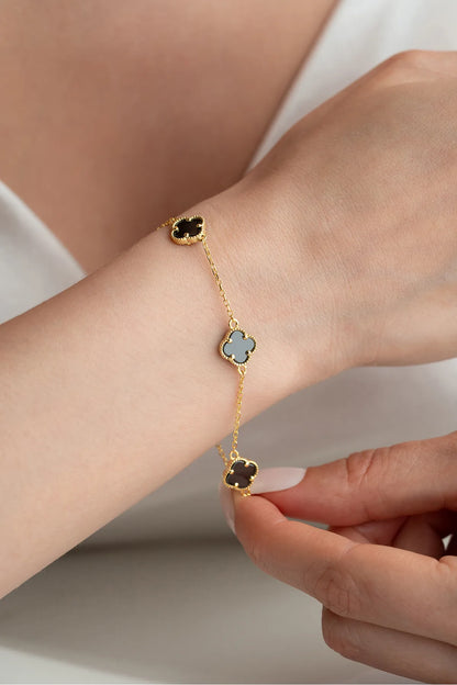 925 Ayar Gümüş Gold Yonca Bileklik