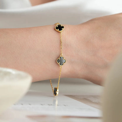 925 Ayar Gümüş Gold Yonca Bileklik