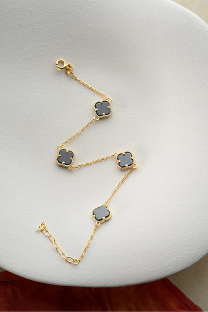 925 Ayar Gümüş Gold Yonca Bileklik