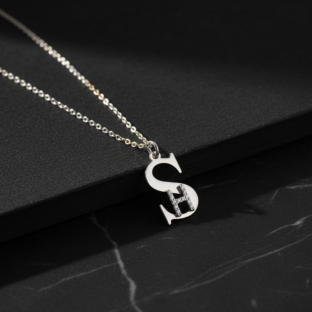Personalized Initial Letter Necklace with Stone Details