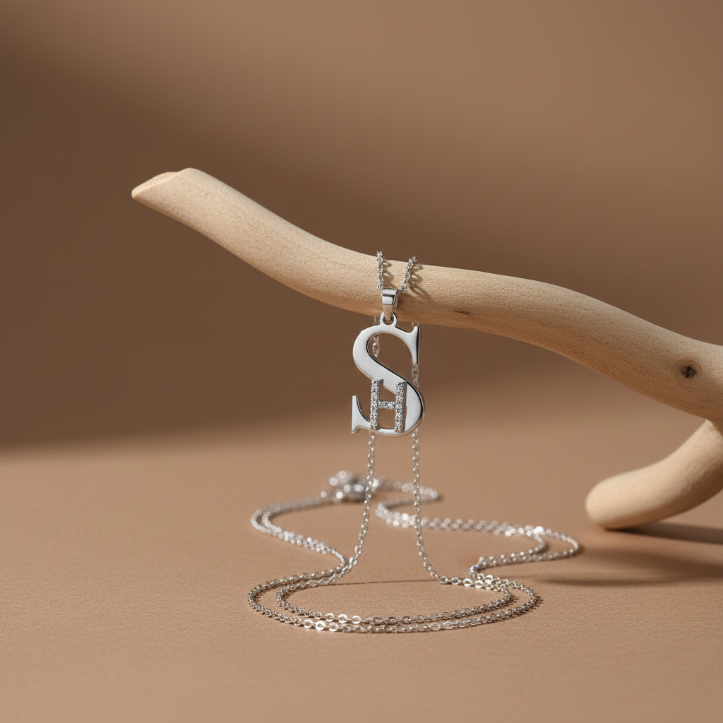 Personalized Initial Letter Necklace with Stone Details