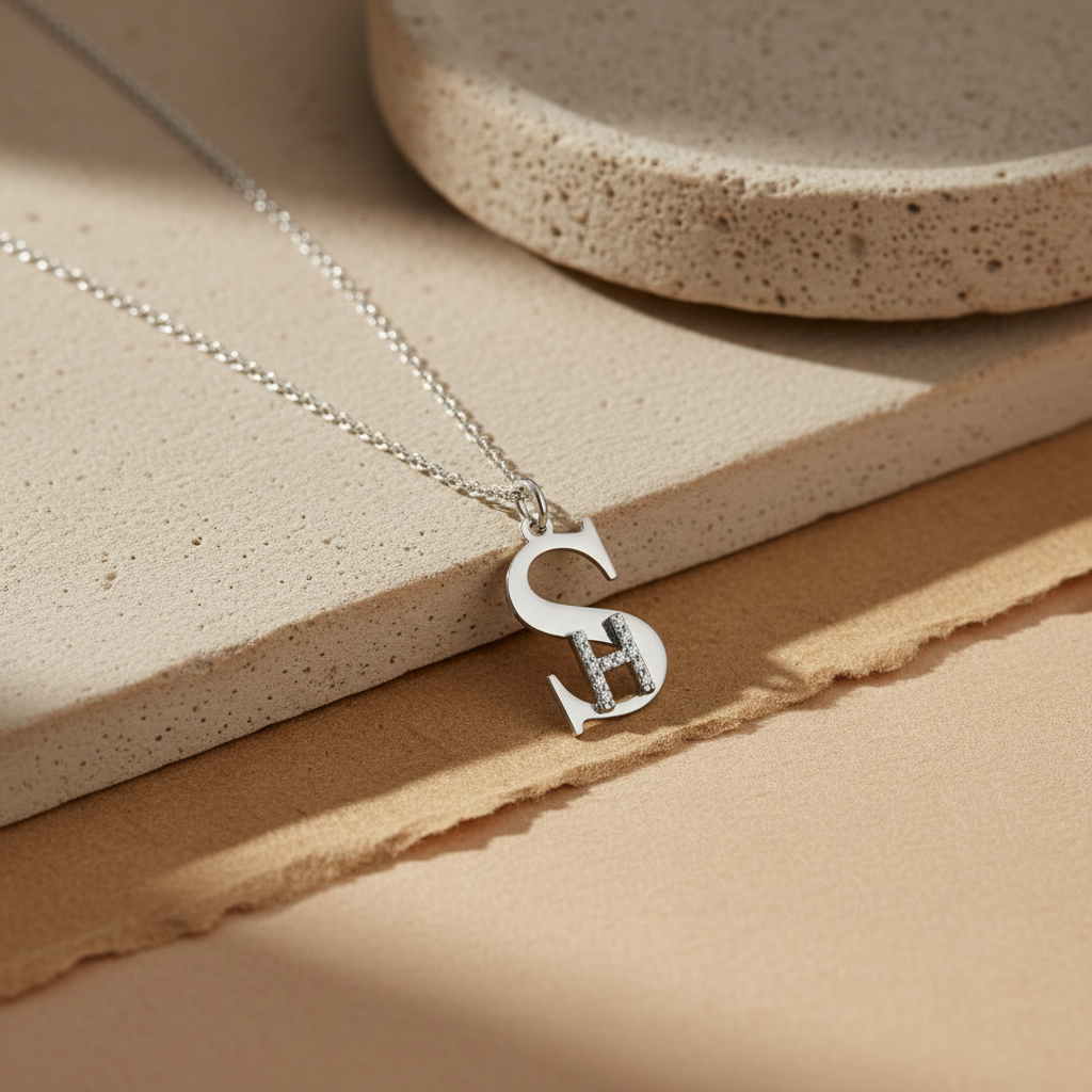 Personalized Initial Letter Necklace with Stone Details