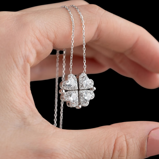 925 Sterling Silver Magnetic 4-Heart Necklace with White Zircon Stones 