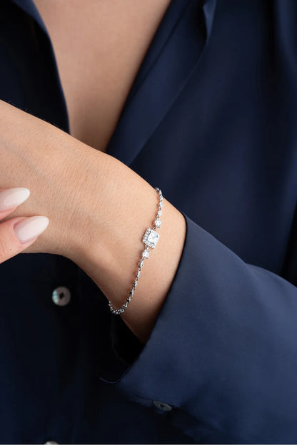 925 Ayar Gümüş Kare Taşlı Su Yolu Bileklik