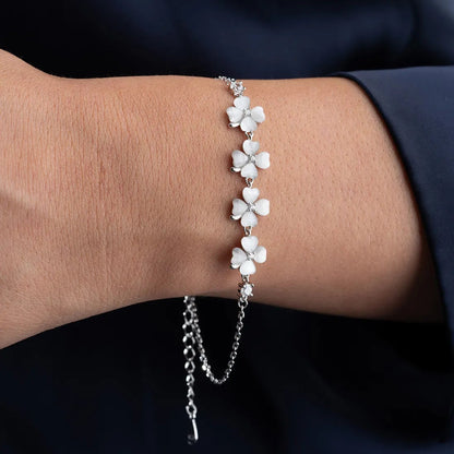 925 Sterling Silver Pearlescent 4 Clover Bracelet