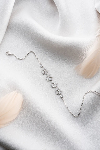 925 Sterling Silver Pearlescent 4 Clover Bracelet