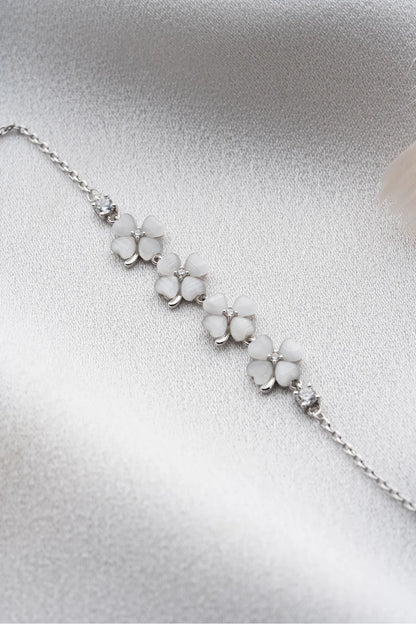925 Sterling Silver Pearlescent 4 Clover Bracelet