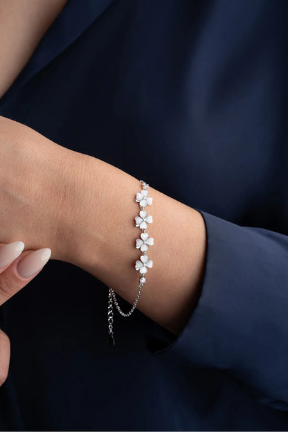 925 Sterling Silver Pearlescent 4 Clover Bracelet