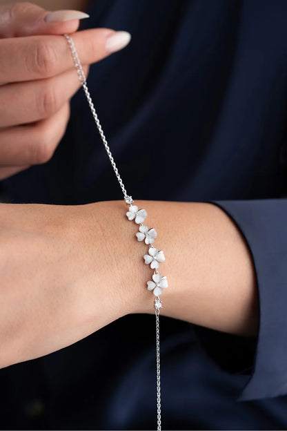 925 Sterling Silver Pearlescent 4 Clover Bracelet