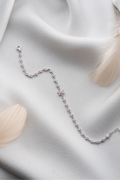 925 Ayar Gümüş Pembe Taşlı Lotus Su Yolu