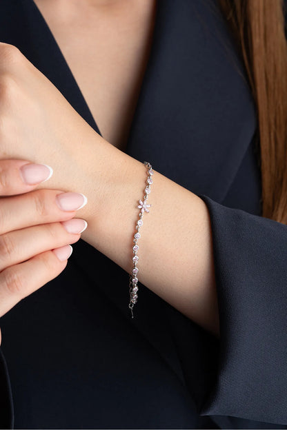 925 Ayar Gümüş Pembe Taşlı Lotus Su Yolu