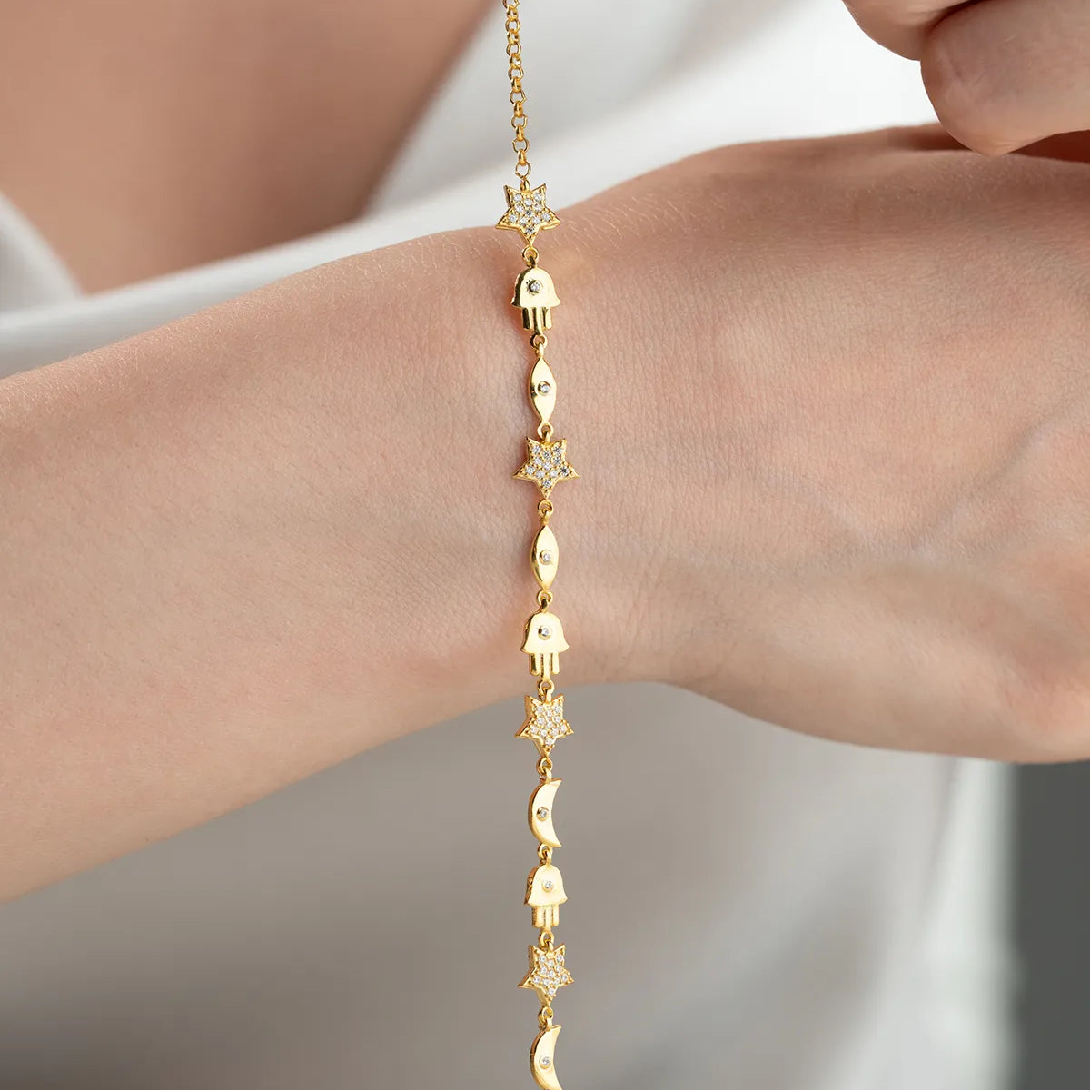 925 Sterling Silver Gold Figure Bracelet