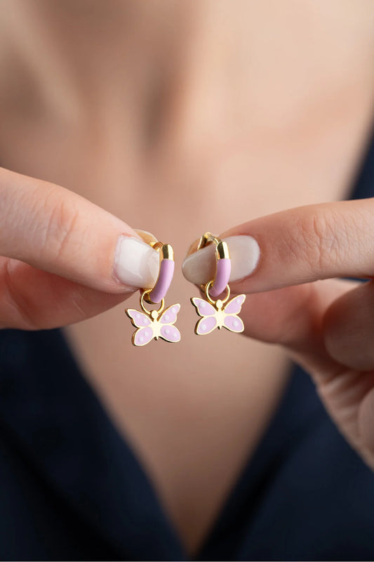 925 Ayar Gümüş Mineli Kelebek Çocuk Küpe