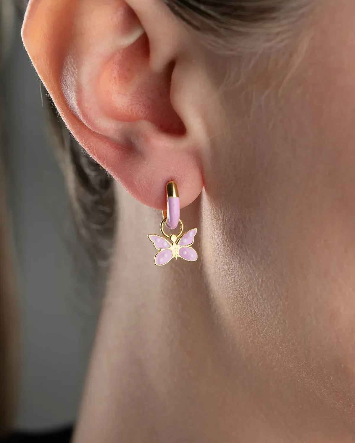 925 Silver Pink Butterfly Kids Earrings