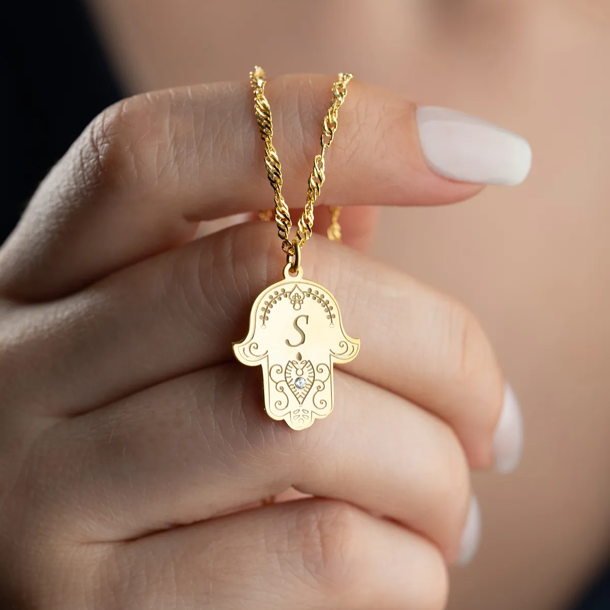Fatma Main Hand Letter Necklace - 925 Sterling Silver