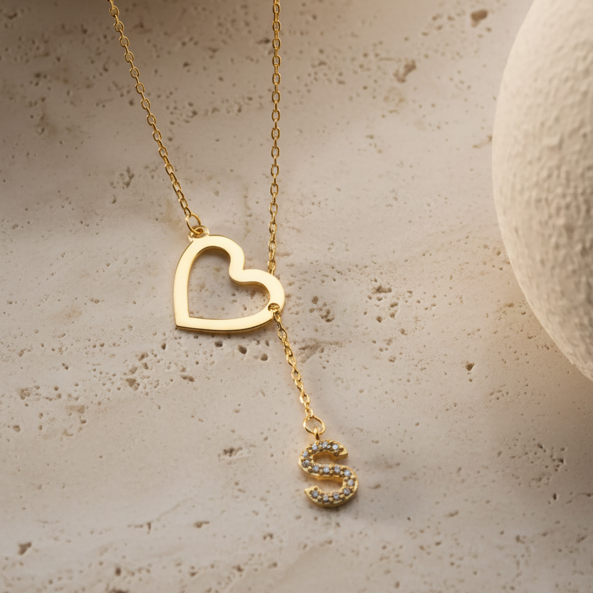 Heart Letter Necklace - 925 Sterling Silver