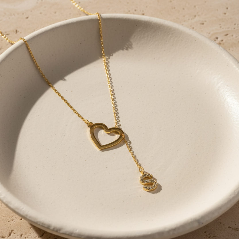 Heart Letter Necklace - 925 Sterling Silver