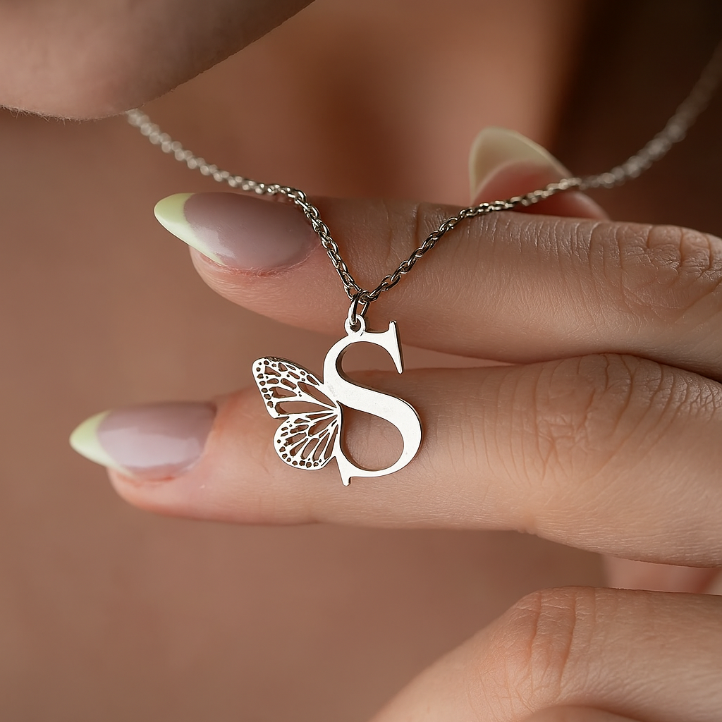 Winged Letter Necklace - 925 Sterling Silver
