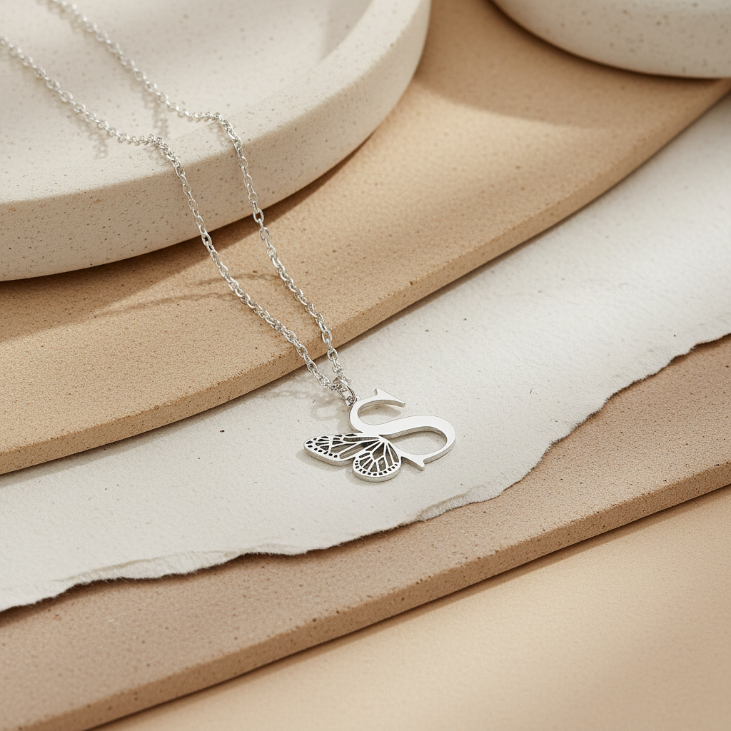 Winged Letter Necklace - 925 Sterling Silver