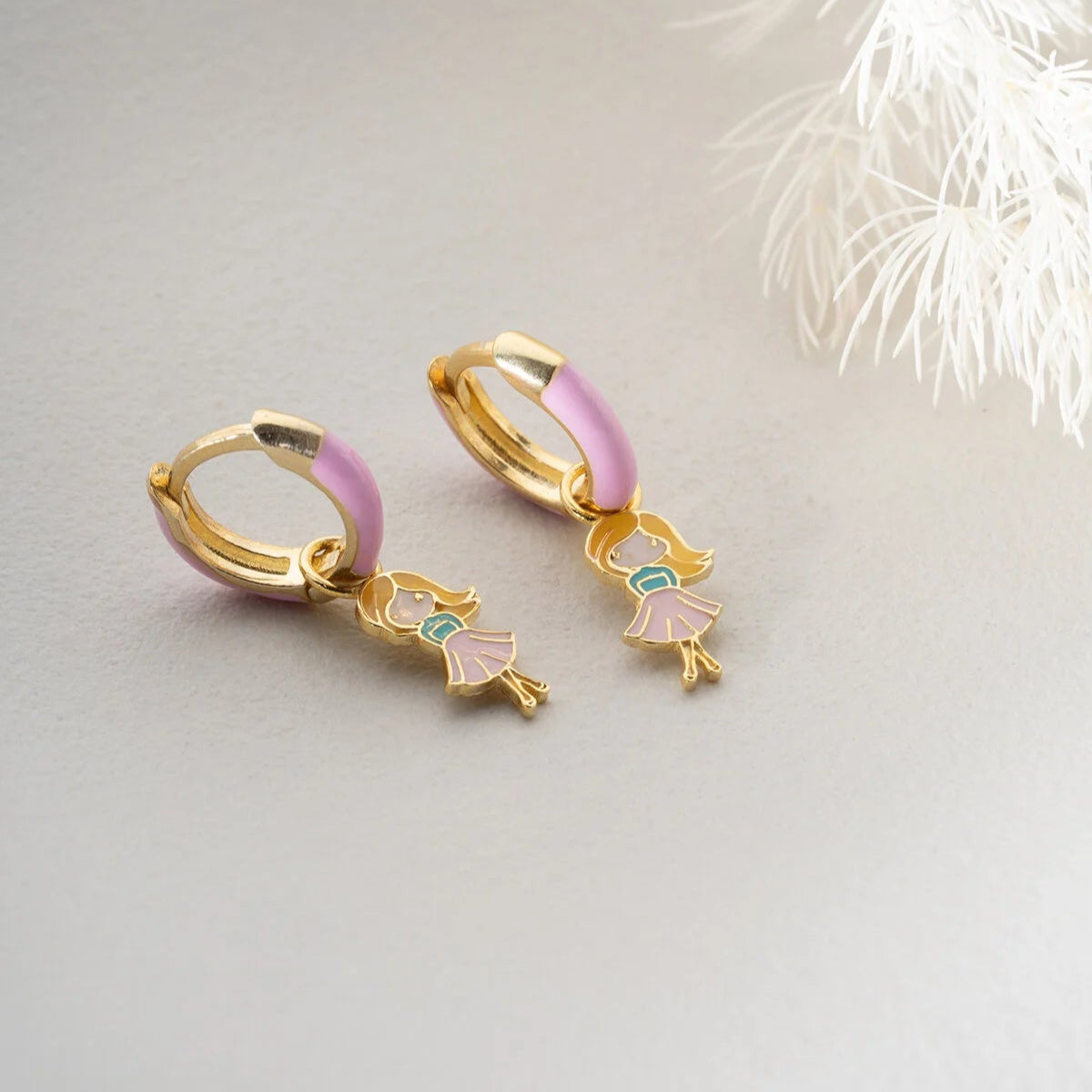 925 Sterling Silver Enameled Children's Earring with Girl Figure