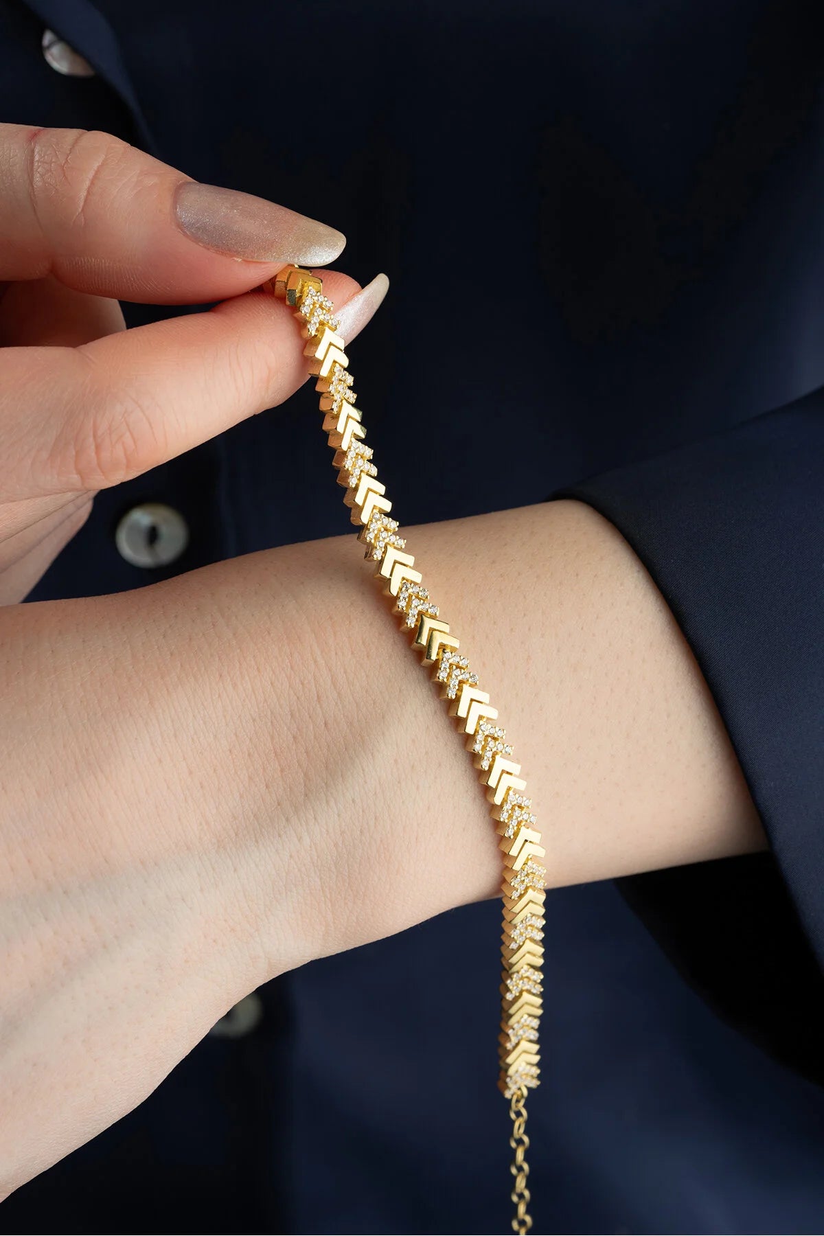 925 Setting Gold Plated Silver Stone Bracelet