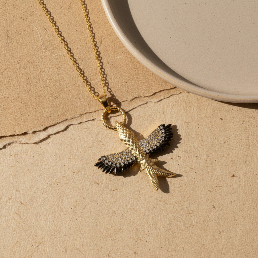 Anka Bird Gold Necklace - 925 Sterling Silver