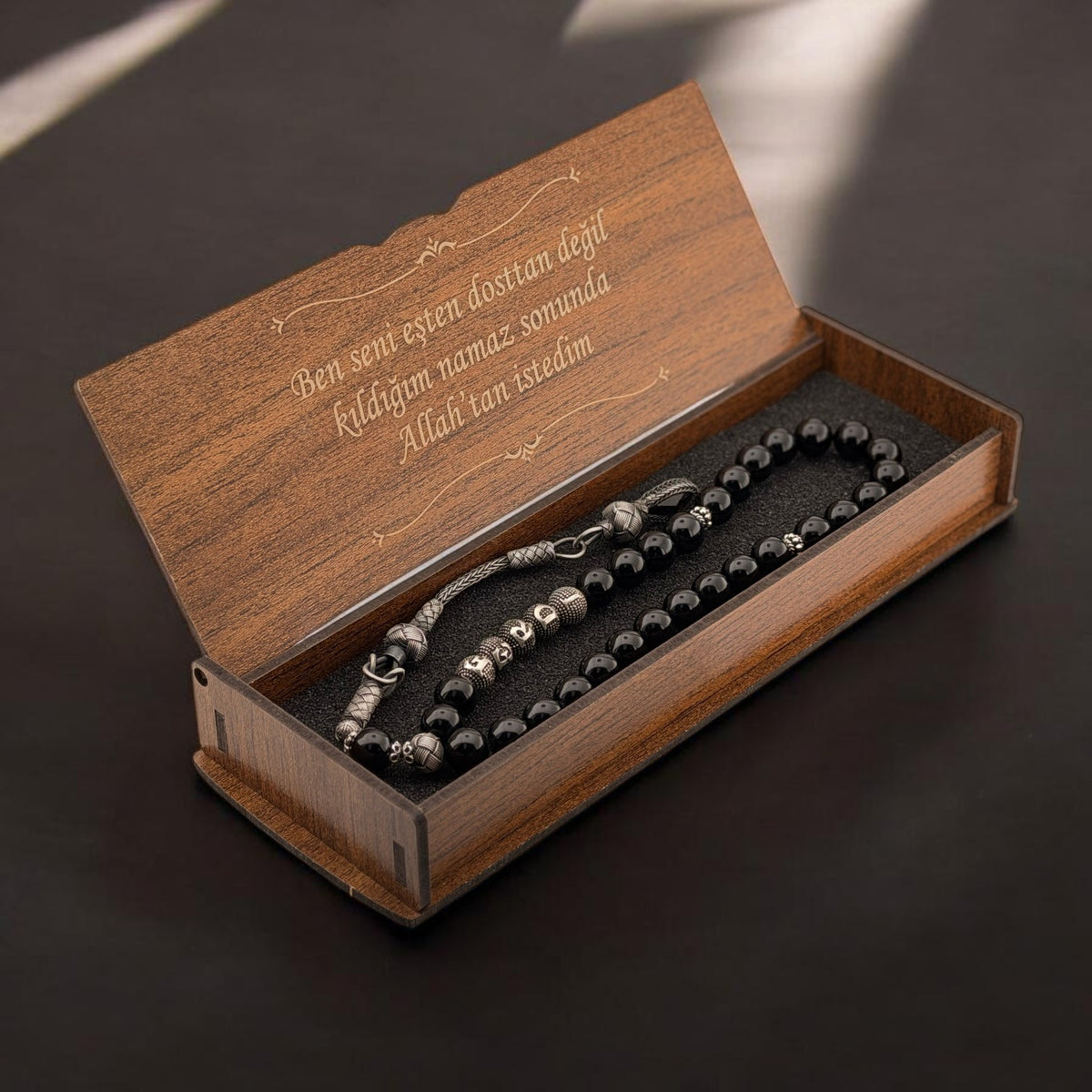 Personalized Black Fire Amber Tasbih | 925 Sterling Silver