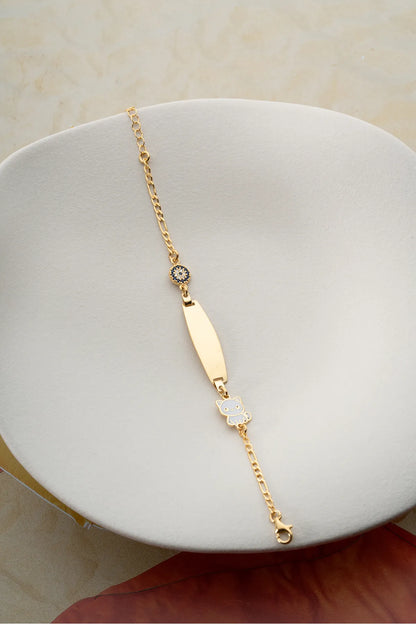 925 Ayar Gümüş İsimli Kedi Figürlü Çocuk Bileklik