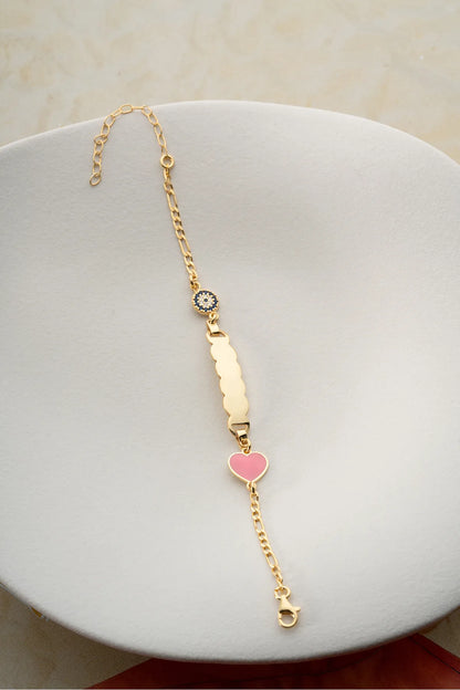 925 Ayar Gümüş İsimli Kalp Figürlü Çocuk Bileklik