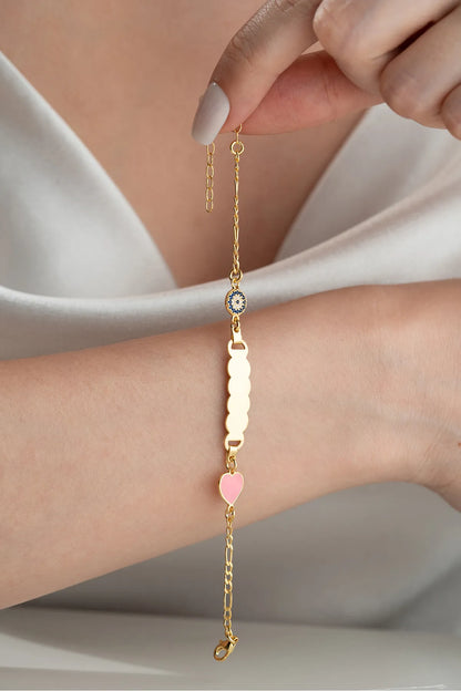 925 Ayar Gümüş İsimli Kalp Figürlü Çocuk Bileklik