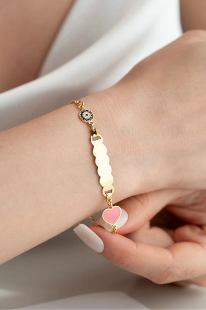 925 Ayar Gümüş İsimli Kalp Figürlü Çocuk Bileklik