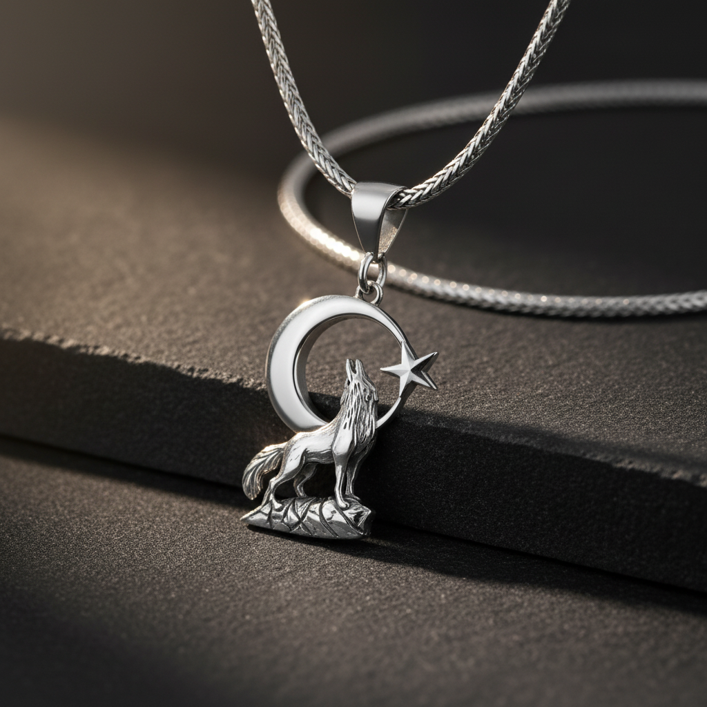 925 Ayar Gümüş Bozkurt Erkek Kolye -2