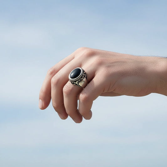 Onyx Stone Silver Men's Ring