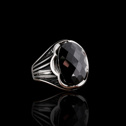 Black Zircon Stone Men's Silver Ring