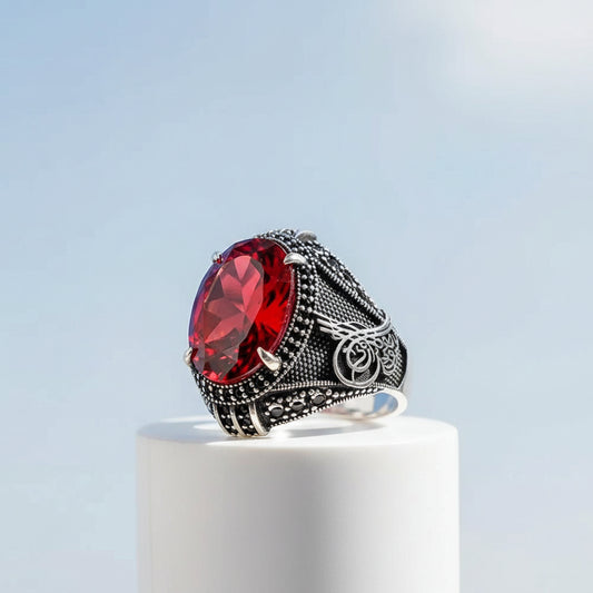 Anneau argenté en pierre de zircon red zircon