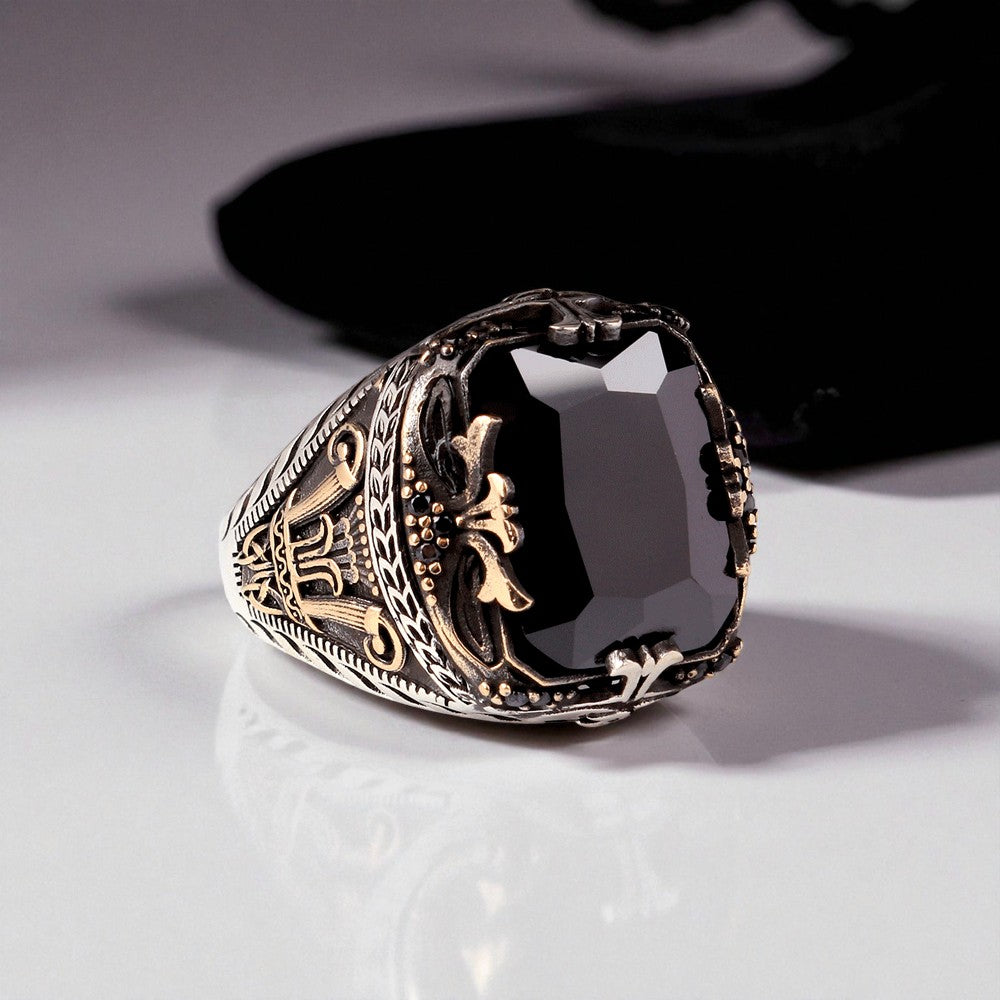 Siyah Zirkon Taşlı Erkek Gümüş Yüzük