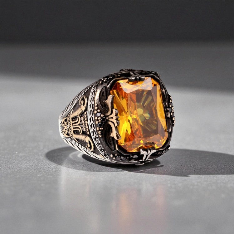 Anneau d'argent pour hommes en pierre de zircon