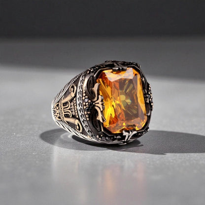 Zircon Stone Men's Silver Ring